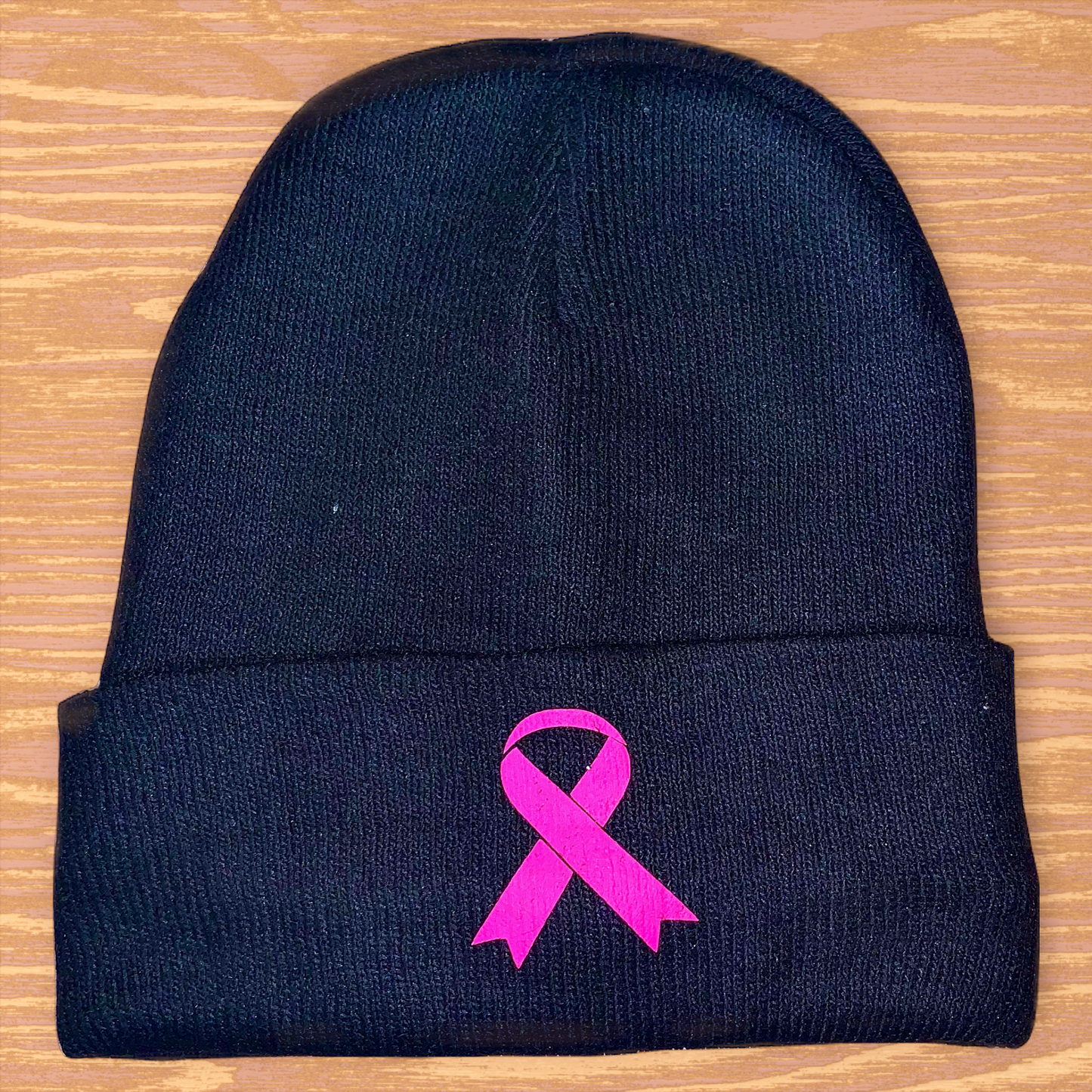 Adult Fleece Lined Knit Beanies with Glow-in-the-Dark Breast Cancer Symbol