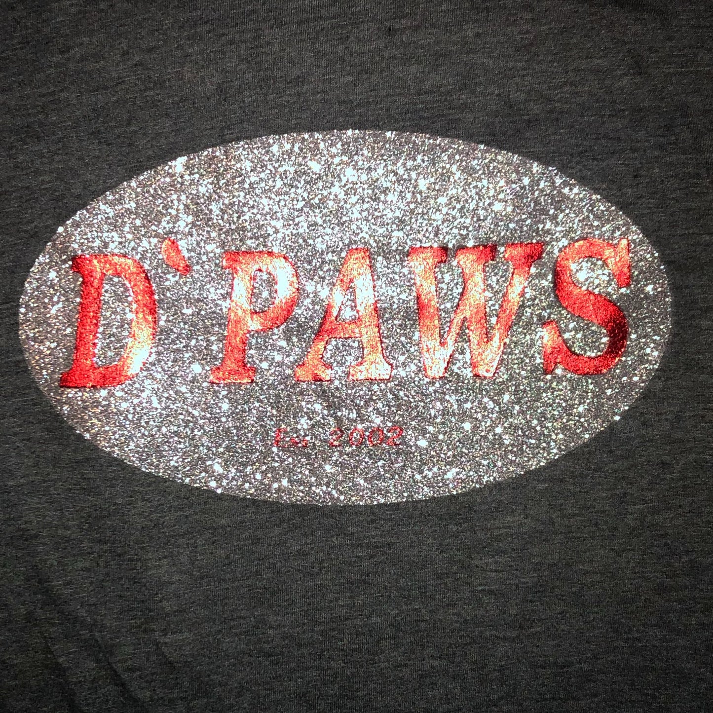 Black T-shirt with Red and Silver Glitter "D'PAWS"
