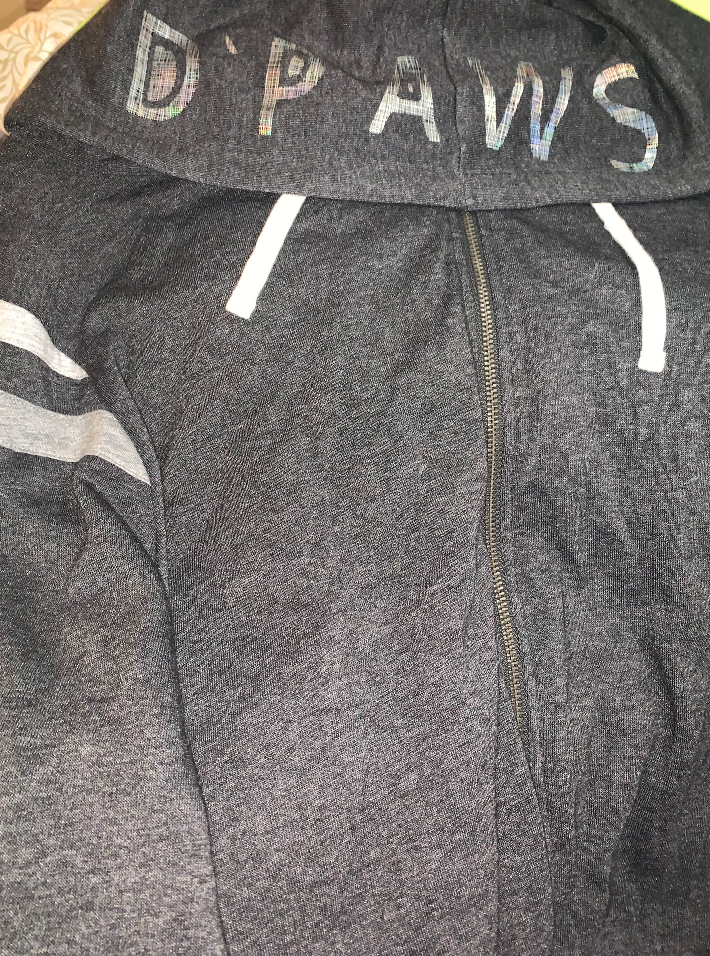 Gray Zip Up Hoodie with D'PAWS Logo in Black Vinyl