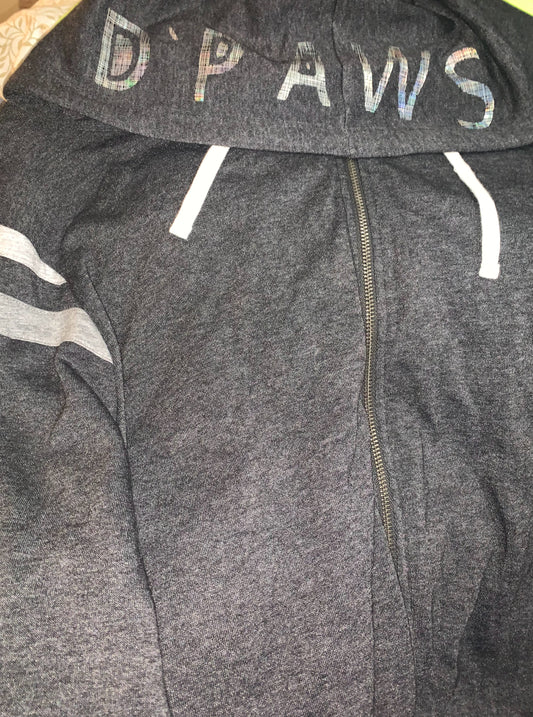 Gray Zip Up Hoodie with D'PAWS Logo in Black Vinyl