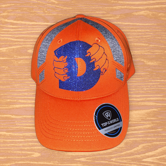 Orange & Gray Snapback with Blue Glitter Logo
