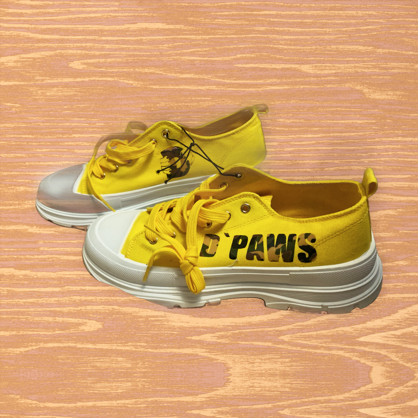 Adult Sized Yellow Shoes with Camouflage