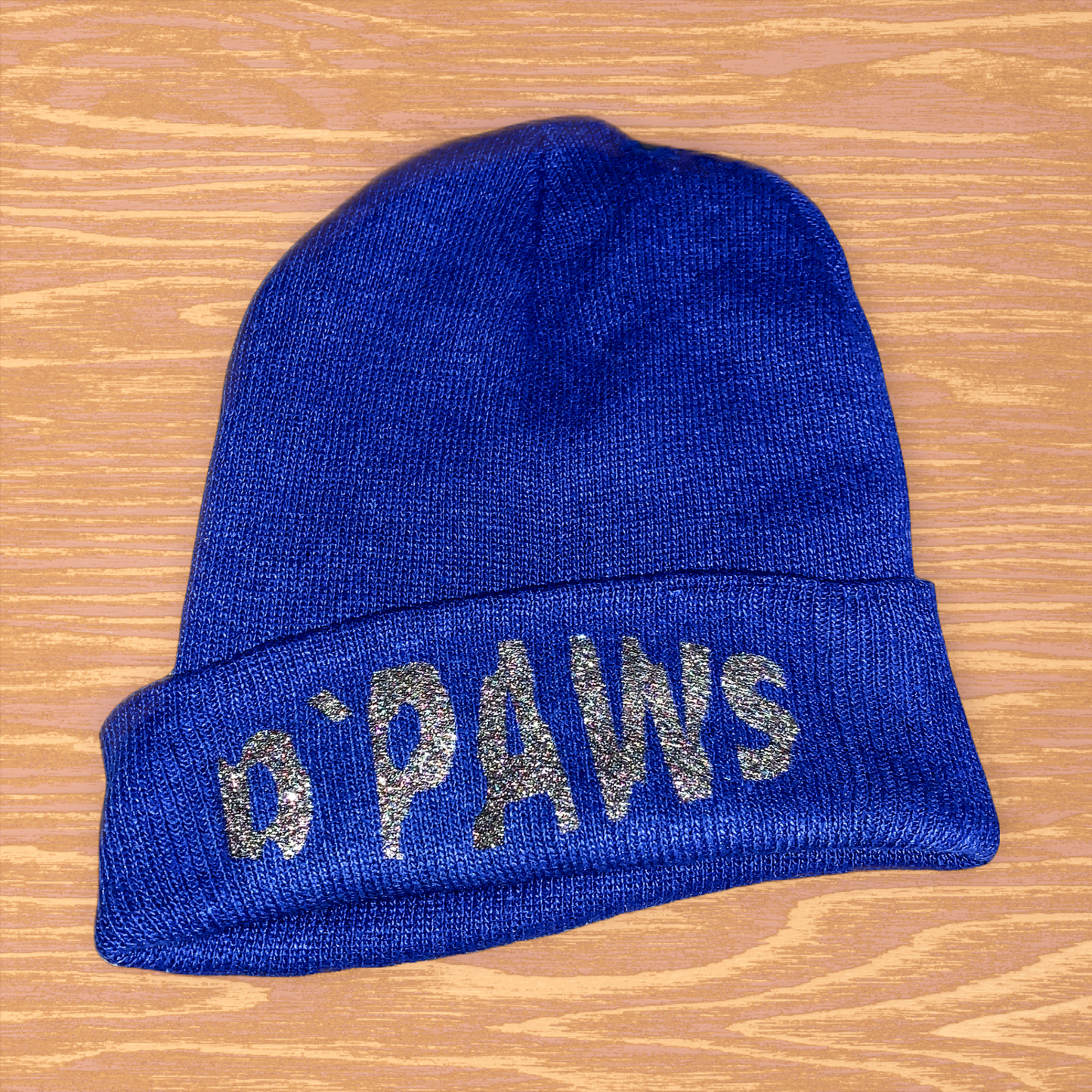 Blue Knit Beanie With Glitter Vinyl