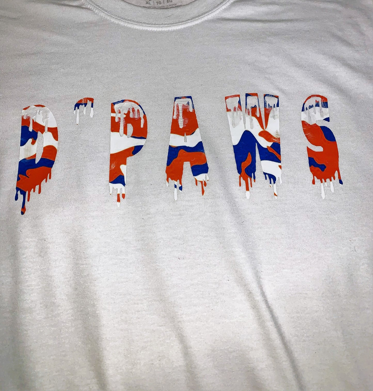 Adult White T-Shirt with Orange and Blue drip
