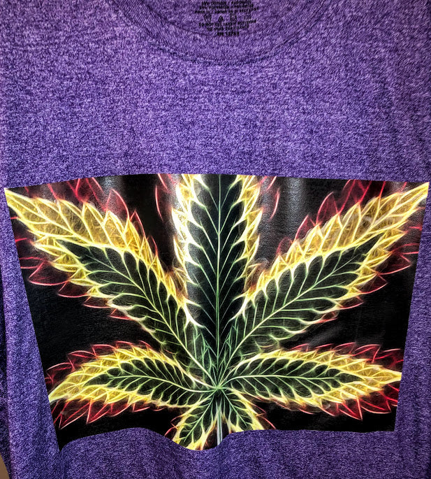 Adult Purple,Short Sleeved T-Shirt with Marijuana Leaf