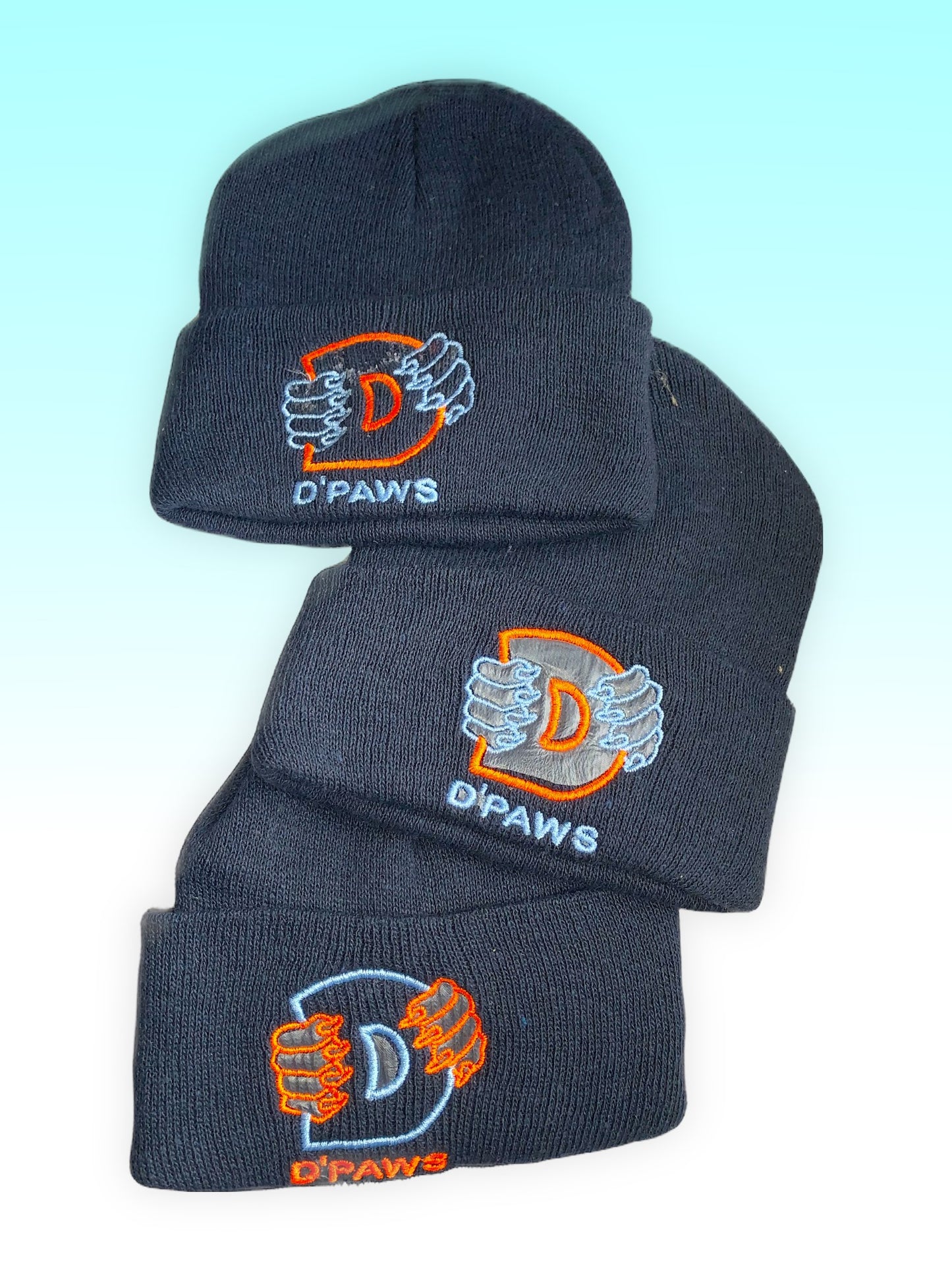 Navy Blue Beanies with Orange and Blue Embroidery