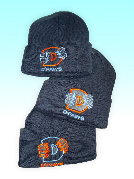 Navy Blue Beanies with Orange and Blue Embroidery