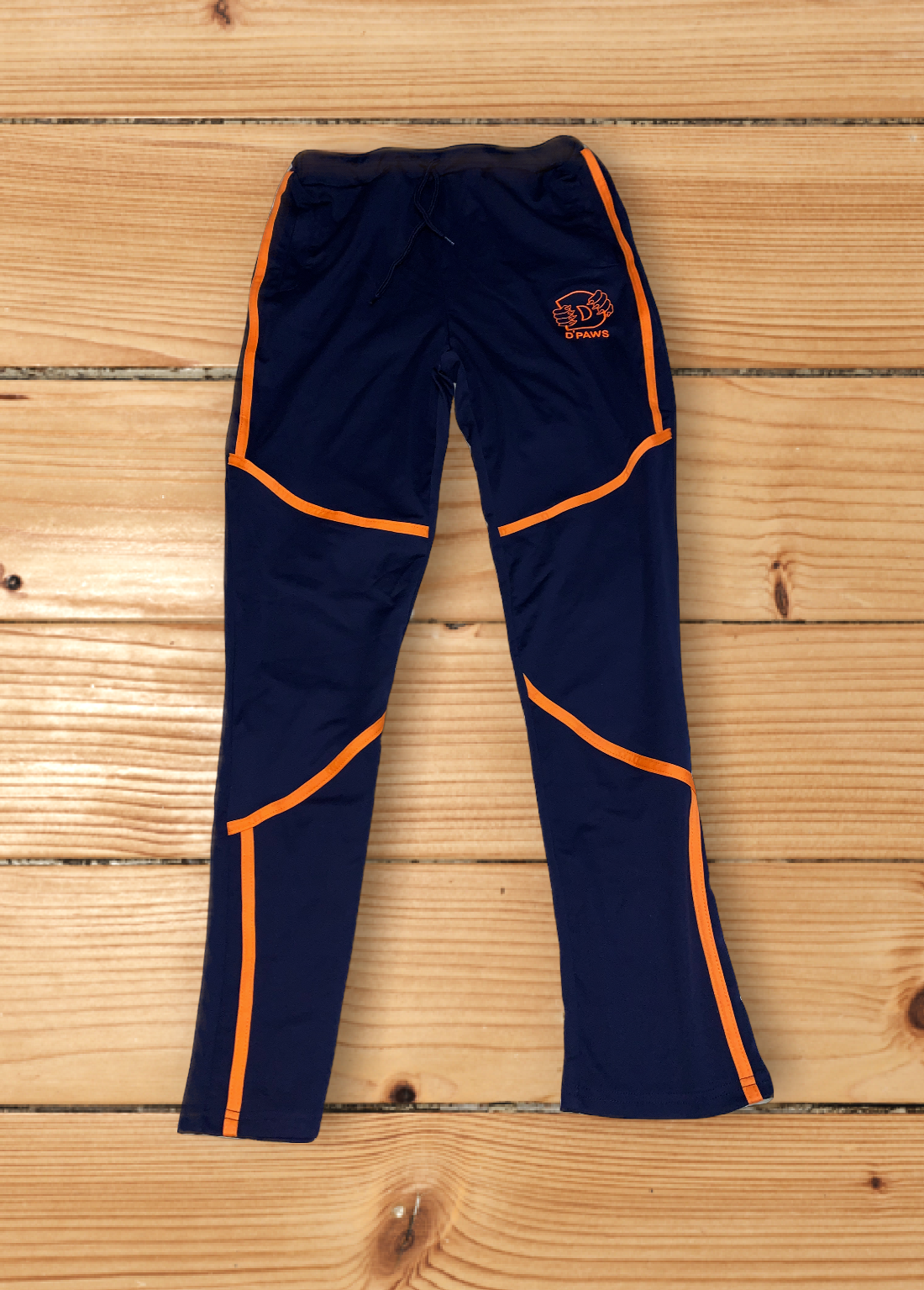 Ladie's Navy Blue Sports Suit with Orange Stripes and Embroidery