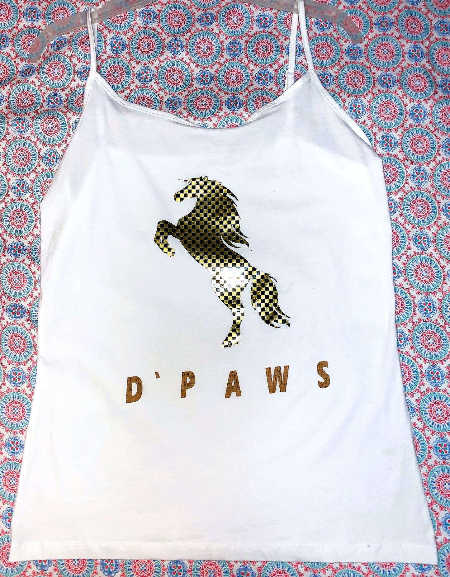White Cami Tank with Gold Horse
