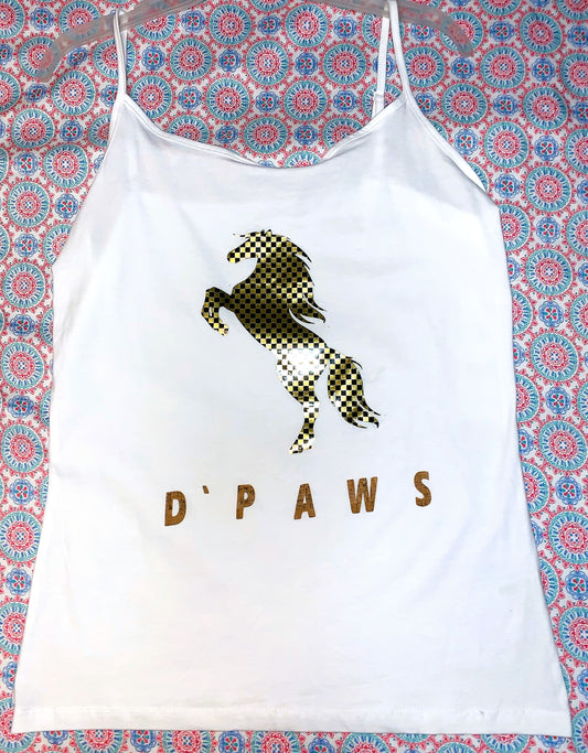 White Cami Tank with Gold Horse