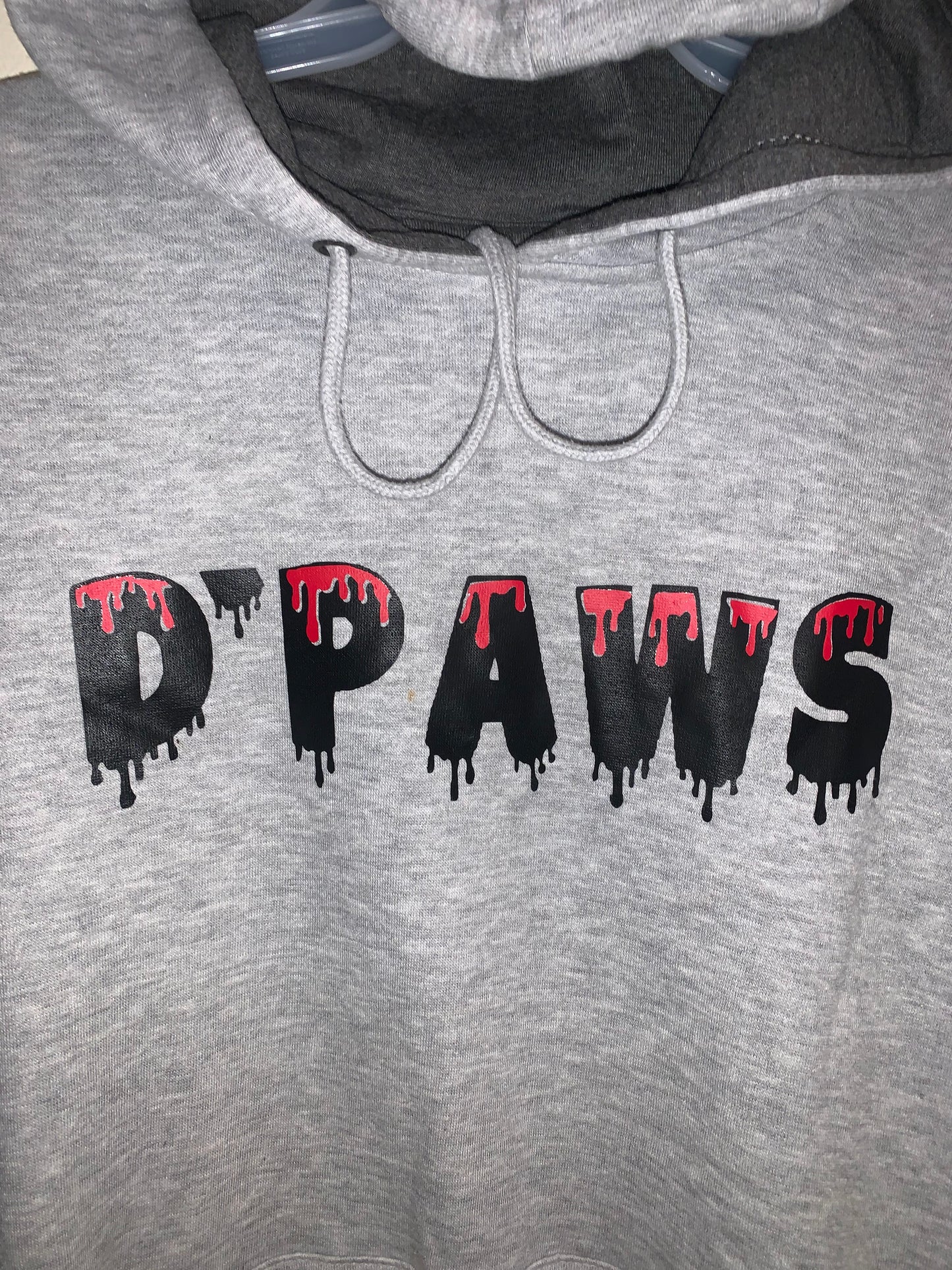 Gray Hoodie with Black and Red Drip Design