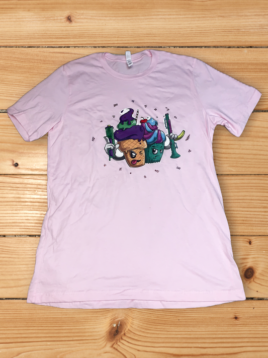 Ladies' Pink T-Shirt with Strapped Ice Cream & Cupcake