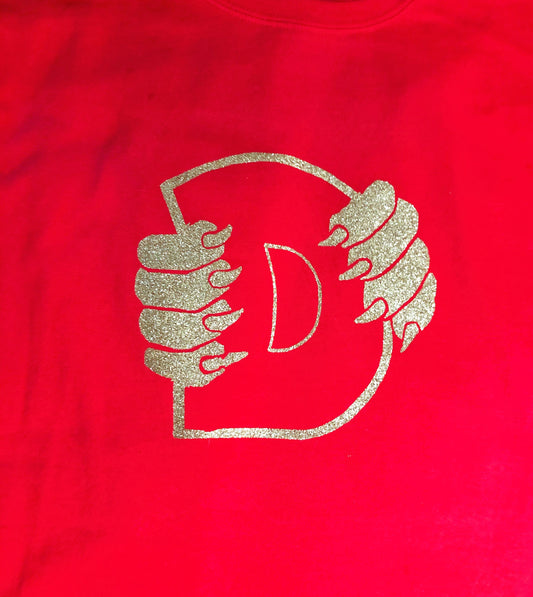 Red T-shirt with Gold Glitter Logo