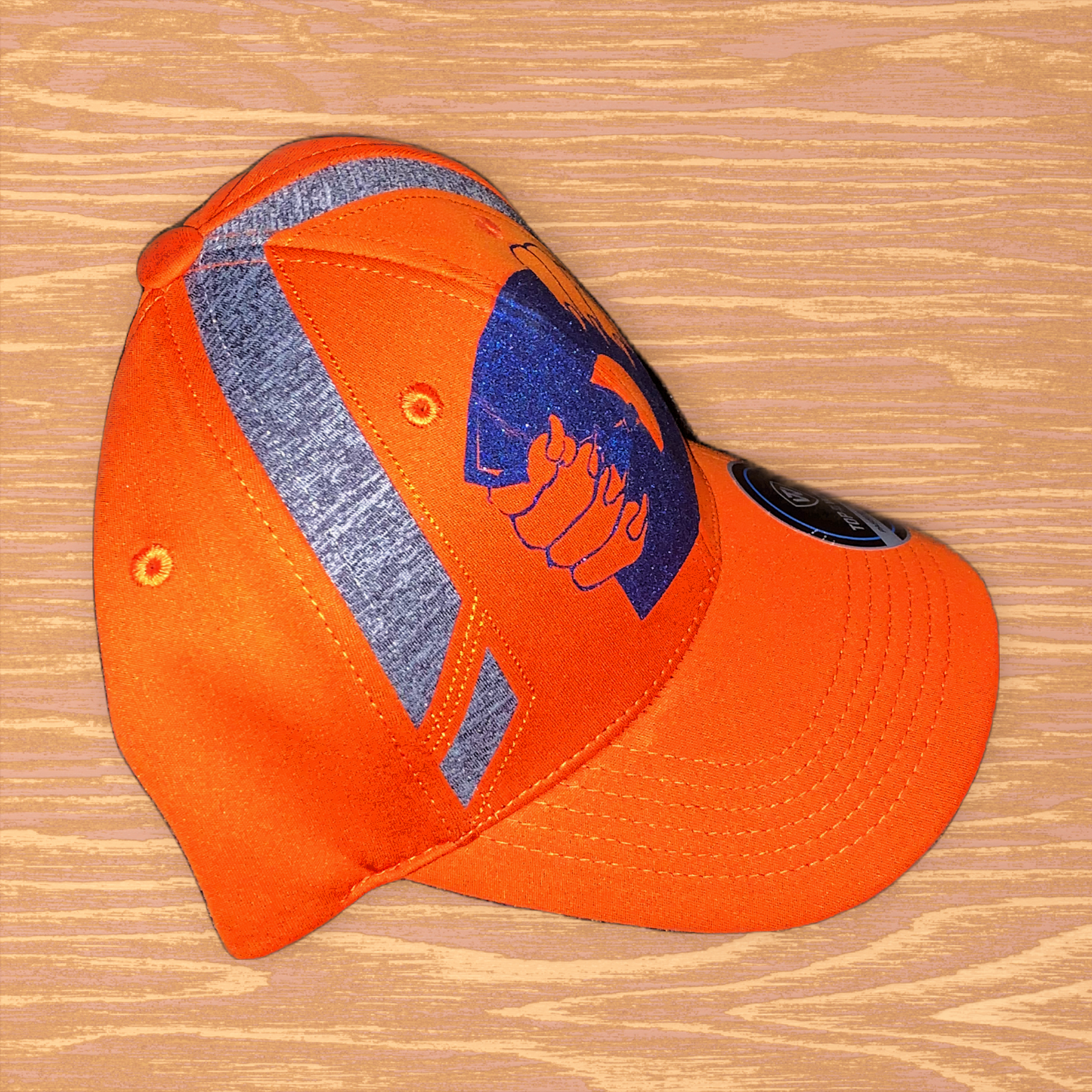 Orange & Gray Snapback with Blue Glitter Logo