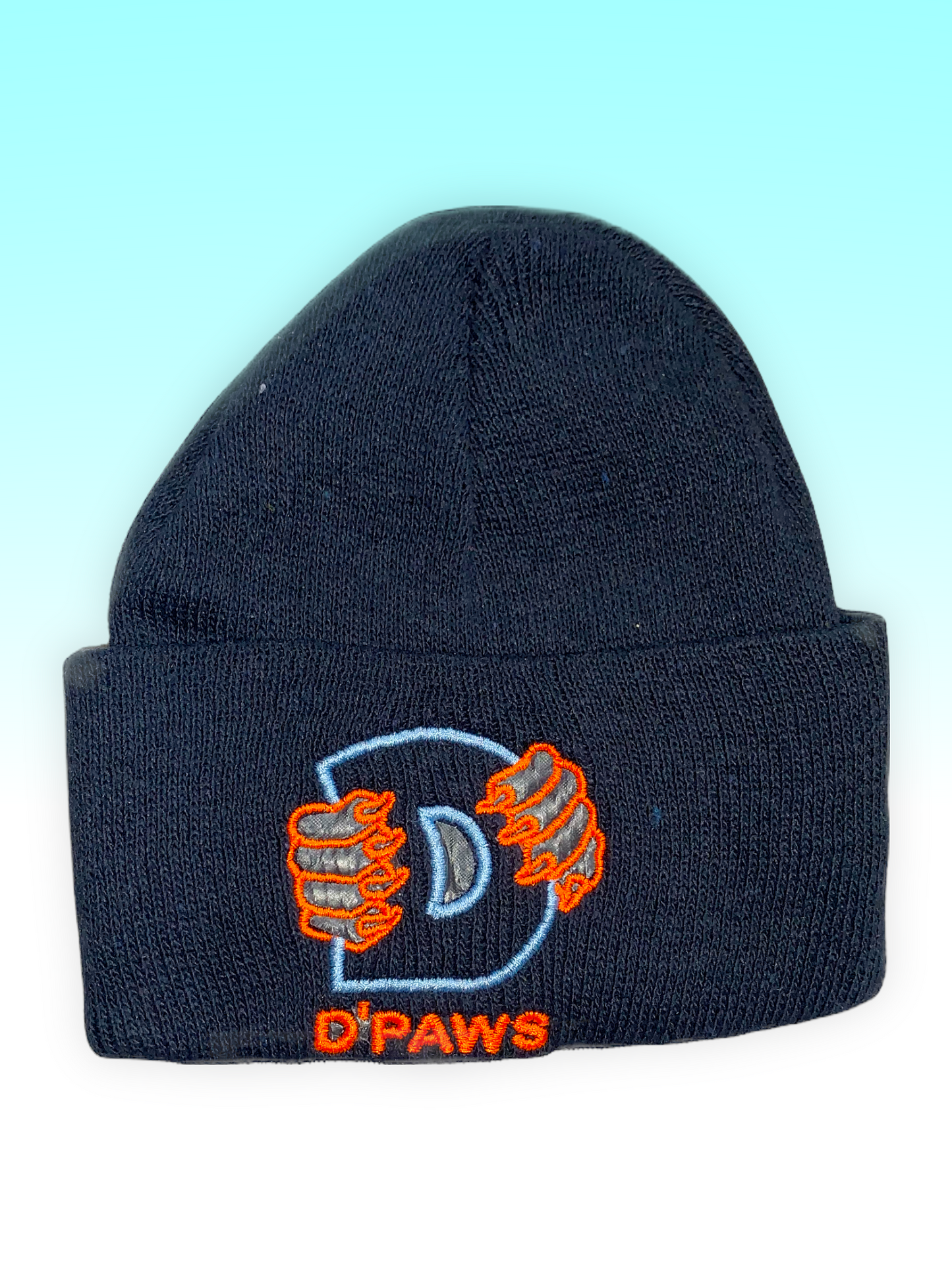 Navy Blue Beanies with Orange and Blue Embroidery